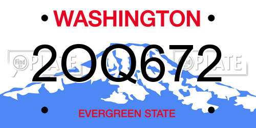 2OQ672 Washington License Plate