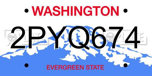 2PYQ674 Washington License Plate