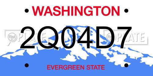 2Q04D7 Washington License Plate