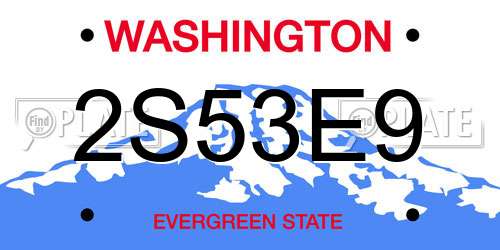 2S53E9 Washington License Plate