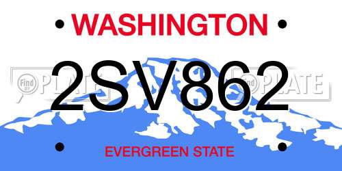 2SV862 Washington License Plate