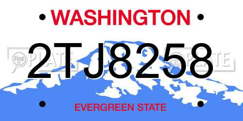 2TJ8258 Washington License Plate
