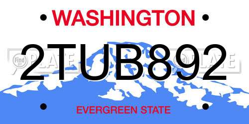 2TUB892 Washington License Plate