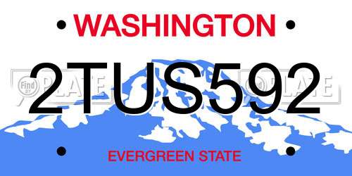 2TUS592 Washington License Plate