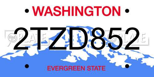 2TZD852 Washington License Plate