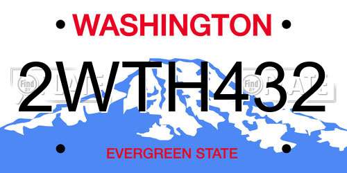 2WTH432 Washington License Plate