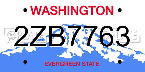 2ZB7763 Washington License Plate
