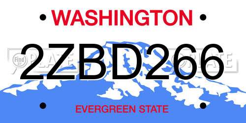 2ZBD266 Washington License Plate