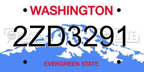 2ZD3291 Washington License Plate
