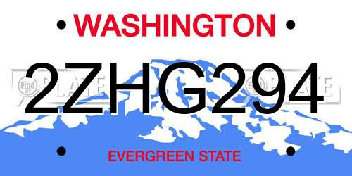2ZHG294 Washington License Plate