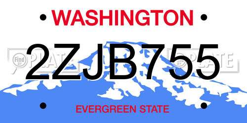 2ZJB755 Washington License Plate