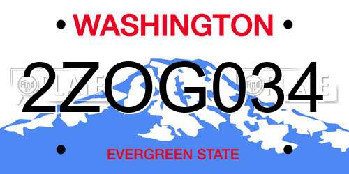 2ZOG034 Washington License Plate
