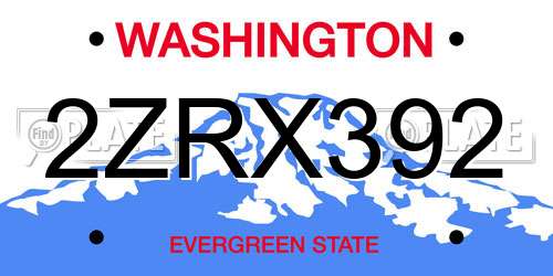 2ZRX392 Washington License Plate