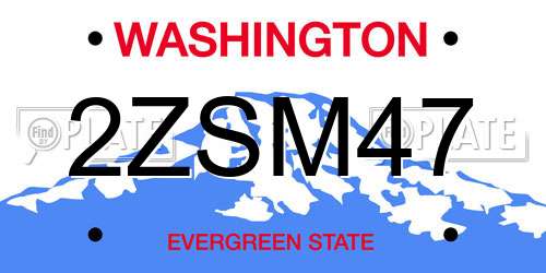 2ZSM47 Washington License Plate