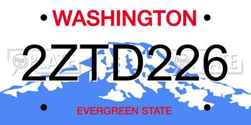 2ZTD226 Washington License Plate