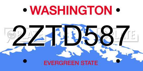 2ZTD587 Washington License Plate