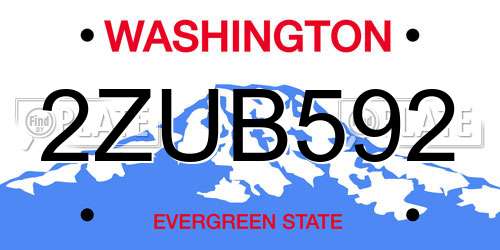 2ZUB592 Washington License Plate