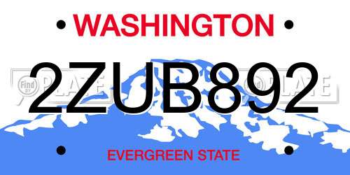 2ZUB892 Washington License Plate