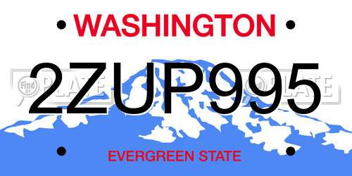 2ZUP995 Washington License Plate