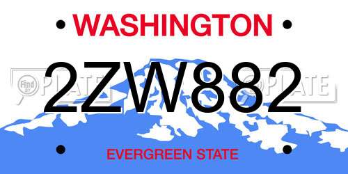 2ZW882 Washington License Plate