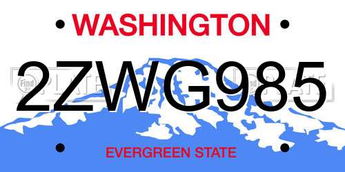 2ZWG985 Washington License Plate
