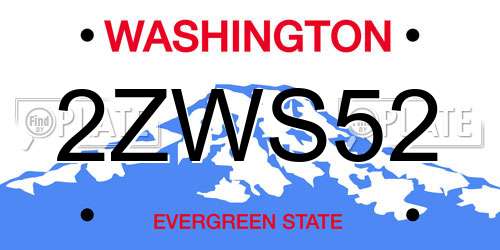 2ZWS52 Washington License Plate