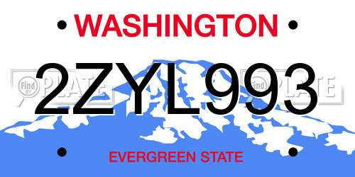 2ZYL993 Washington License Plate
