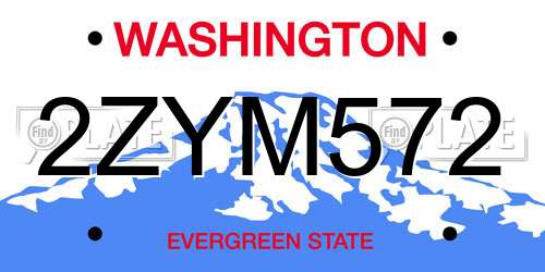 2ZYM572 Washington License Plate