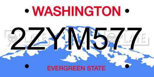 2ZYM577 Washington License Plate