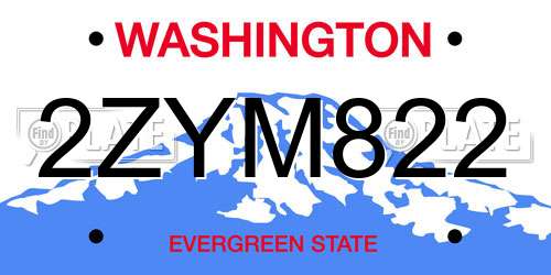 2ZYM822 Washington License Plate