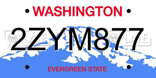 2ZYM877 Washington License Plate