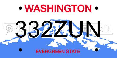 332ZUN Washington License Plate