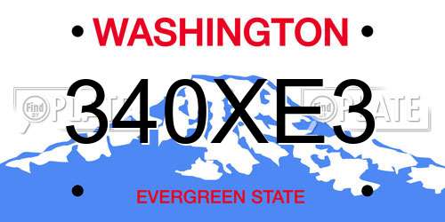 340XE3 Washington License Plate
