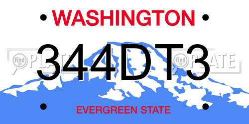 344DT3 Washington License Plate
