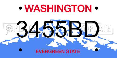 3455BD Washington License Plate