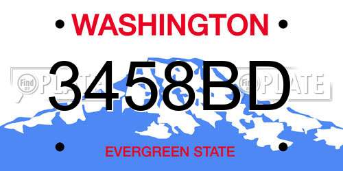 3458BD Washington License Plate