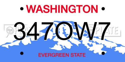 347OW7 Washington License Plate