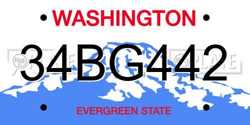34BG442 Washington License Plate