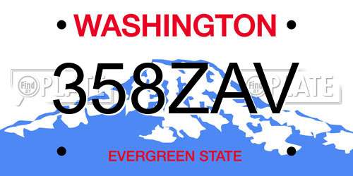 358ZAV Washington License Plate