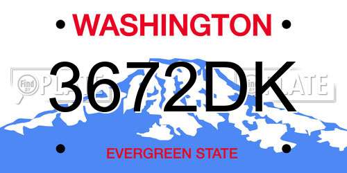 3672DK Washington License Plate