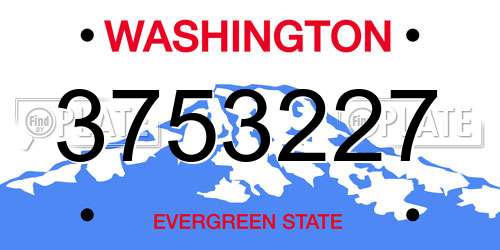3753227 Washington License Plate