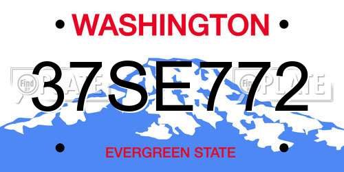 37SE772 Washington License Plate