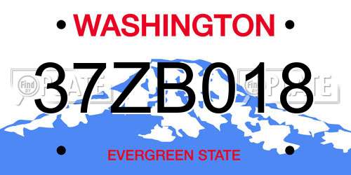 37ZB018 Washington License Plate