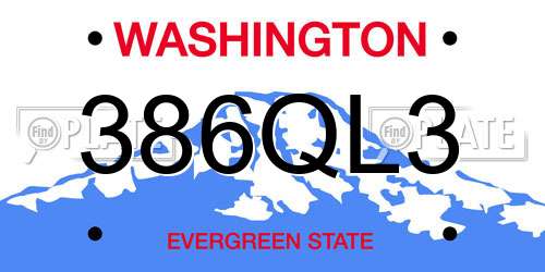 386QL3 Washington License Plate