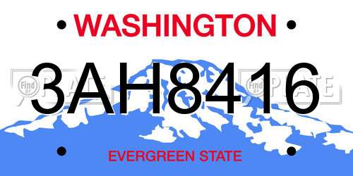 3AH8416 Washington License Plate