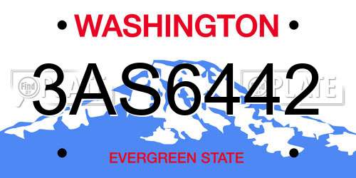 3AS6442 Washington License Plate