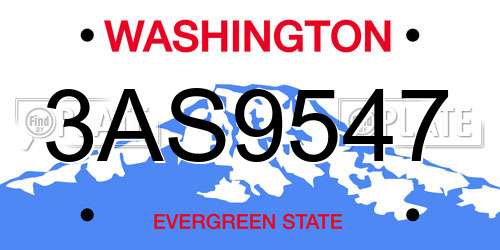 3AS9547 Washington License Plate