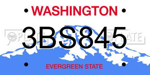 3BS845 Washington License Plate