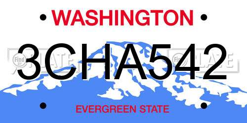 3CHA542 Washington License Plate