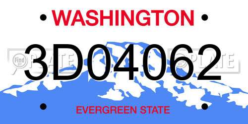 3D04062 Washington License Plate